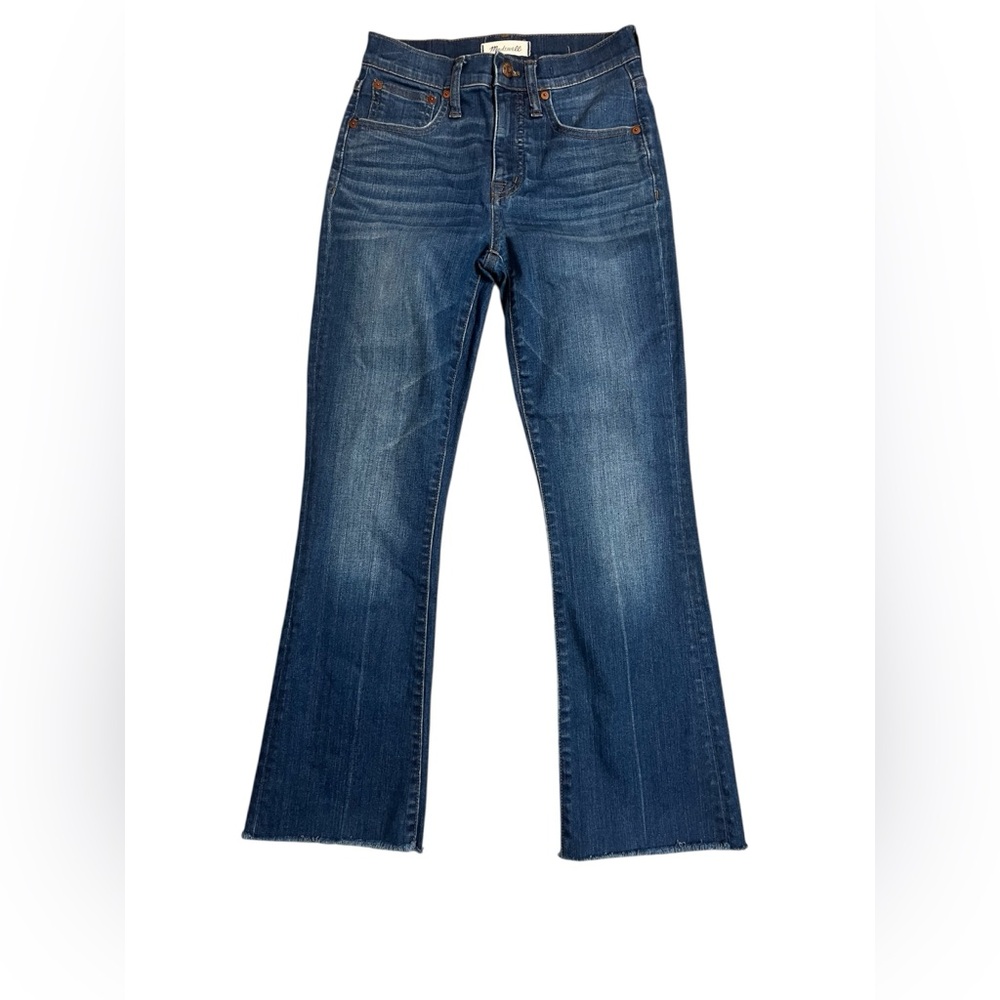 Madewell Cali Demi Boot Jeans Womens Raw Hem Medium Wash Slim Bootcut Denim